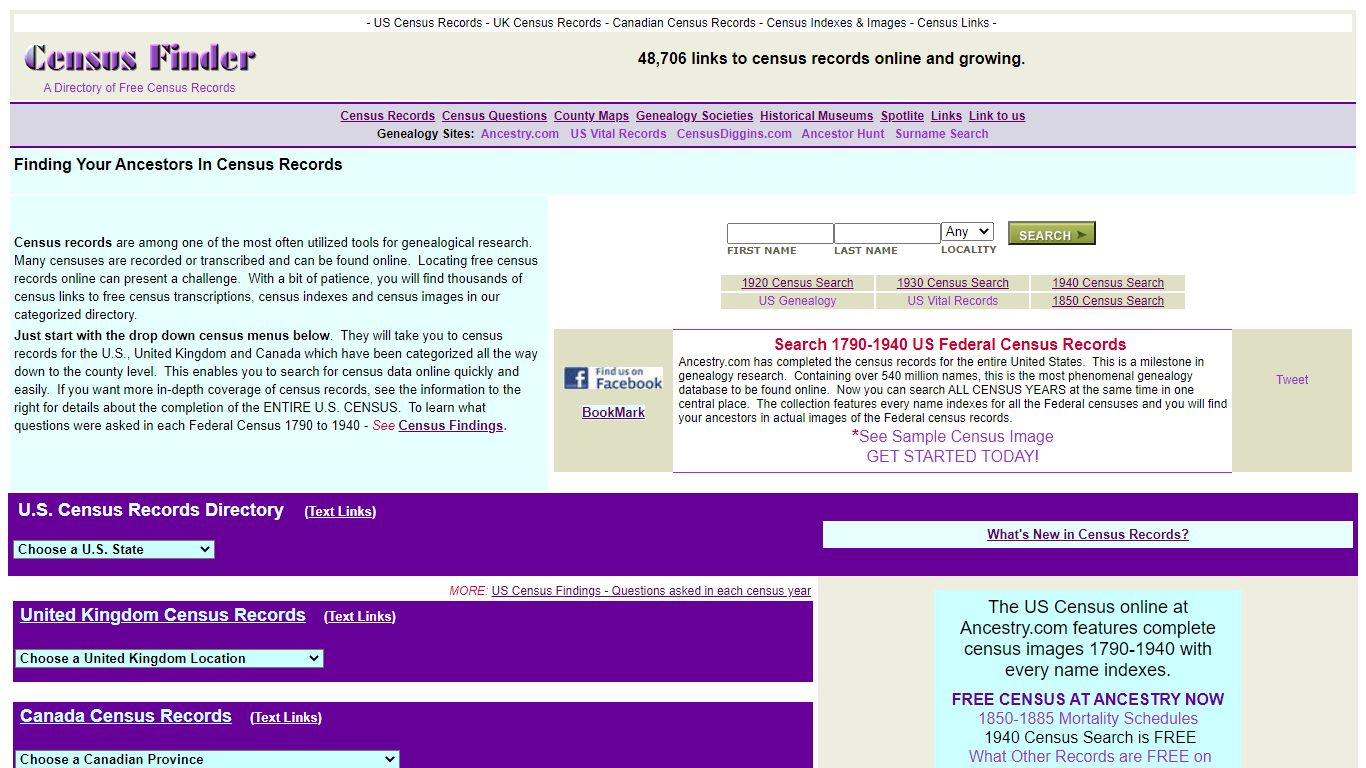 Census Finder - Free Census Records Online